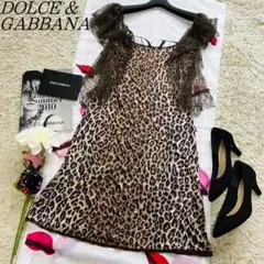 【良品】DOLCE&GABBANA レースドッキングワンピース レオパード 40