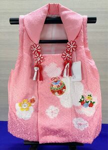 新品未使用品 子ども 着物 被布コート 正絹 ピンク色 桃色 絞り 刺繍 豪華 3歳七五三 全国送料無料