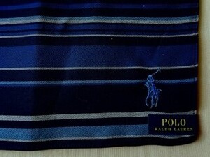 新品★ポロラルフローレン★ハンカチ★きれい紺・青・水色ボーダー★ブルーマーク刺繍★POLO RALPH LAURE