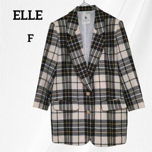 【ELLE】 エル　金ボタン　チェック　ジャケット　ブルゾン　ピーコート　F