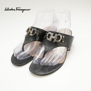 Salvatore Ferragamo サルヴァトーレフェラガモ 5 1/2 23.0 トングサンダル イタリア製 フラットサンダル レザー 黒 ブラック /RC22