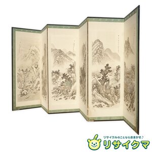 【中古】F▼屏風 春夏秋冬 水墨画 山水図 六曲半双 錦峯山人 (30679)