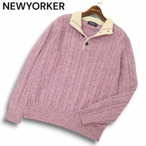 NEWYORKER ニューヨーカー 秋冬★ ウール100% ケーブル イタリア生地★ ニット セーター Sz.M メンズ　C4T09725_A#K