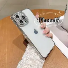 iPhone15ケース　シルバー　キラキラ　クリアケース　韓国　可愛い