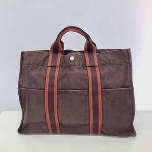 【中古】HERMES　フールトゥ MM　トートバッグ　ボルドー　エルメス[240066145560]