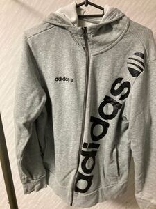 （B）adidas Mサイズ スウェット パーカー ジップアップ adidas パーカー グレー