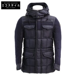 美品/国内正規 MONCLER モンクレール JACOB ウール切替 フード付ダウン ジャケット 0 ネイビー メンズ