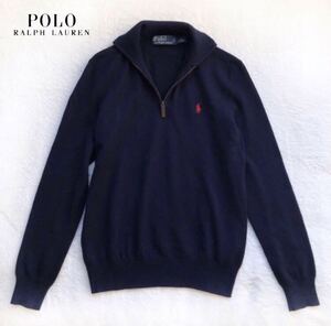 美品　RALPH LAURENラルフローレン　ハーフジップ　ニット　ネイビー　XS