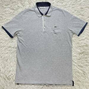 美品 サイズ5 LACOSTE ラコステ 半袖ポロシャツ 鹿の子 グレー ネイビー PH506E 春夏 日本製 メンズ カジュアル コットン 