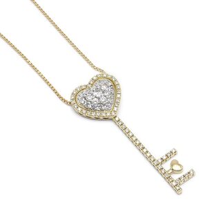 ダイヤモンドネックレス K18YG ダイヤ1.08ct ハート キーモチーフ 鍵