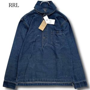 新品タグ付★RRL ダブルアールエル ラルフローレン デニム ショールカラー プルオーバー ペンキ加工 ジャケット シャツ Gジャン ブルー系