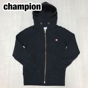 champion チャンピオン ジップアップパーカー 120 ブラック 刺繍ロゴ ワッペンロゴ キッズ