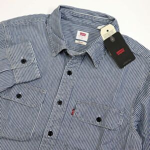 ★リーバイス LEVIS 新品 メンズ ストライプ コットン デニム ワーカー オーバーシャツ 長袖シャツ Mサイズ [19587-0154-JM] 三 壱★QWER