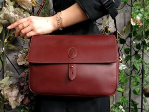 ●超美品●Cartier カルティエ●マスト●ロゴ型押し●カーフ レザー 本革●ショルダー バッグ●ボルドー●G金具●肩掛け●B5 収納●Js52782