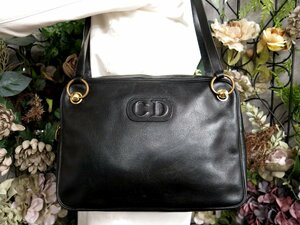 超美品●Christian Dior クリスチャン・ディオール●エンボスロゴ●カーフ レザー●ショルダー バッグ●黒●G金具●ヴィンテージ●Js50264