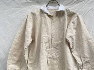 00s10s FRENCH VINTAGE ANTIQUE LINEN アンティーク リネン PEASANT ファーマーズ SMOCK スモック ギャザー ワンピース ワークシャツ