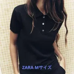 【新品】ZARA 半袖ニットポロシャツ　ネイビー　M