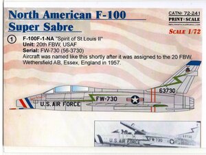 1/72 Print Scaleプリントスケールデカール　72-241 F-100 Super Sabre