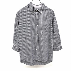 ジャーナルスタンダード JOURNAL STANDARD シャツ 7分袖 ギンガムチェック ボタンダウン 胸ポケット 綿100% M ネイビー 紺×白 メンズ