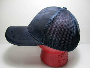 迷彩 ブルー サテン メッシュ CAP ユニセックス ベースボール ゴルフ ランニング 帽子 日よけ 未使用品 ネイビー フリーサイズ