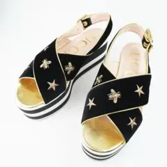 37.5 Gucci グッチ BEE サンダル Black Gold 61A