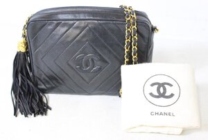 【ト足】 CHANEL シャネル マトラッセ ダイヤステッチ ココマーク タッセル付き ラムスキン チェーンショルダーバッグ CA689CBB1U