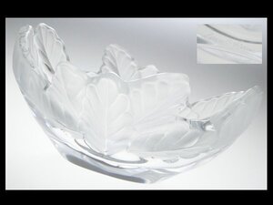 n144 LALIQUE ラリック フロステッド クリスタル コンピエーニュ リーフ オーバル ボウル