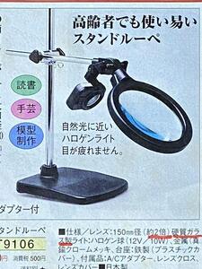 スタンドルーペ ハロゲンライト付き　拡大鏡　【 昭和レトロ 未使用品 】