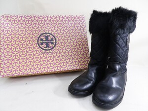 48●a069☆【9】中古美品　トリーバーチ　JOEY BOOT　ラビットファー　レザーブーツ　33128510　約27.0cm　TORY BURCH　現状