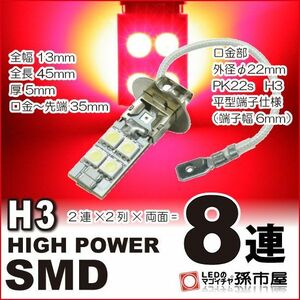 LED 孫市屋 H308-R H3-ハイパワーSMD8連-赤