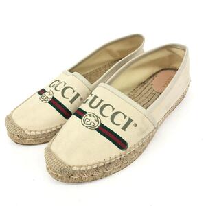 ◆GUCCI グッチ スリッポン 38◆ ベージュ キャンバス ヴィンテージロゴ レディース 靴 シューズ sneakers