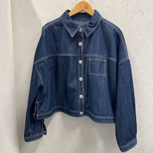 【美品】 i37 LUIS MARI ルイマリ クールカレアン ショート丈デニムジャケット　size 38/M 紺 ネイビー　白ステッチ　カジュアル 綿100%