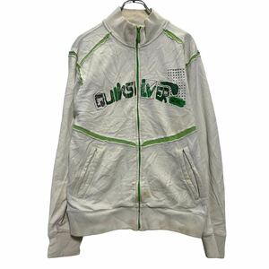 a610-6866 Quiksilver ロゴ ジャージ クイックシルバー M ホワイト グリーン フルジップ バックプリント ハイネック 古着卸 アメリカ仕入