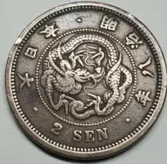 アンティーク大日本大輪2銭銅貨明治8年1875年紋章と天皇の御璽 ドラゴンの図