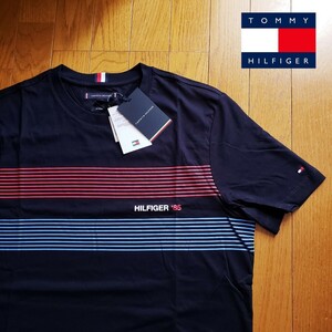 【新品】TOMMY HILFIGER Mサイズ 24ss新作 ストライプロゴ Tシャツ ネイビー トミーヒルフィガー