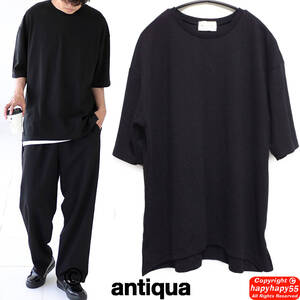 未使用■antiqua アンティカ オーバーサイズ Tシャツ◆ビッグシルエット カットソー やわらかいポンチ素材 黒 NO ID ノーアイディ S