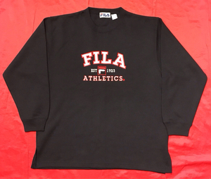 US古着 90’s FILA フィラ 3段ロゴ 裾リブ無 スウェット M黒良品