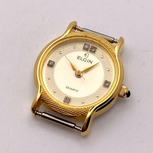 【稼働】ELGIN エルジン FK297 ストーン5P ゴールドカラー フェイスのみ クォーツ レディース腕時計 10-125-D