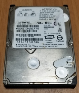 IDE接続　ハードディスク　40GB　HITACHI DK23EA-40　2.5インチ　HDD　現状品　＃9685