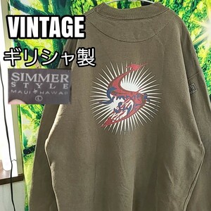 90s 90年代 ビンテージ SIMMER HAWAI カーキ色 バックプリント スウェット 長袖 トレーナー希少 ビッグサイズ ヴィンテージ VINTAGE 