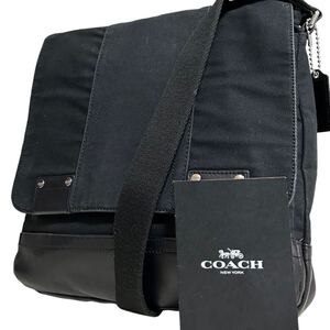 1円〜【入手困難品】定価10万円 コーチ COACH ショルダーバッグ メッセンジャーバッグ ヘリテージバッグ レザー 黒 メンズ レディース