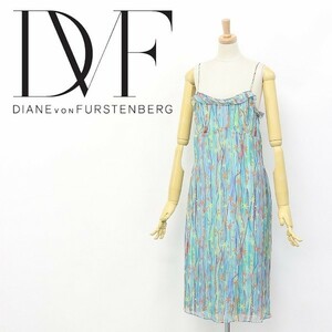 ◆DIANE von FURSTENBERG/ダイアンフォン ファステンバーグ シルク100％ シフォン 総柄 フリル キャミソール ワンピース 8