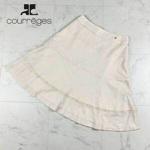 Courreges クレージュ リネンフレアスカート 膝丈 裏地あり ライトベージュ サイズ36*HC722