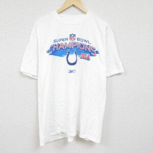 XL/古着 リーボック REEBOK 半袖 ブランド Tシャツ メンズ NFL 大きいサイズ コットン クルーネック 白 ホワイト アメフト スーパーボウル
