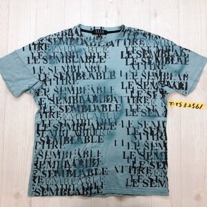 ELLE エル メンズ 日本製 英字プリント ユーズド加工 半袖Tシャツ M くすみブルー