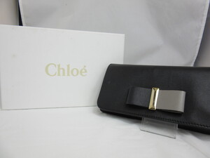 ◆【中古品】Chloe クロエ リボン ボウ 二つ折り 長財布 3P0291-889 二つ折り長財布 財布 サイフ レザー ブラック◆1317