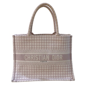 クリスチャン・ディオール Christian Dior ブックトート ミディアム ホワイト ピンク キャンバス トートバッグ レディース 中古