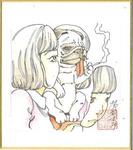 駕籠真太郎直筆生色紙　SF　エロ　グロテスク　Shintaro Kago　300A020