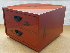 中古 工芸品 木製 2段 引き出し 収納 ケース レトロ 家具 アンティーク インテリア 年代物 drawer JAPAN RETRO wooden Furniture Antique