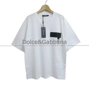 未使用 タグ付き Dolce&Gabbana ドルチェ＆ガッバーナ サイズ46 ロゴパッチ チャーム クルーネック 半袖 Tシャツ カットソー 白 ホワイト